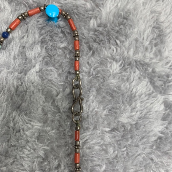 Tribal Beaded Necklace Ethnic Boho Coral Red Blue Stone Turquoise Style Vintage - Picture 4 of 4